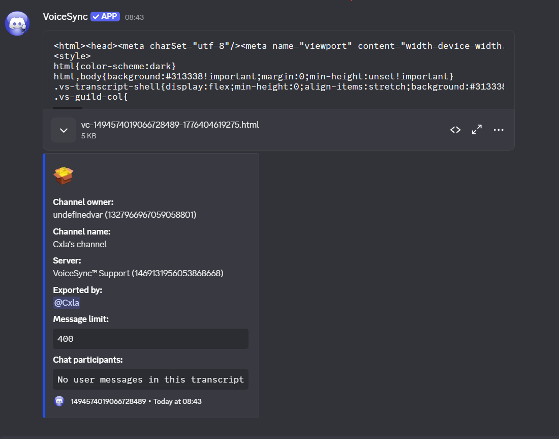 Voice channel transcript preview